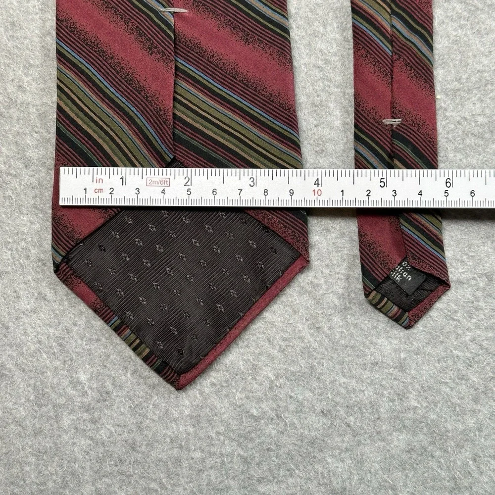 Vintage Halston Silk Tie Burgundy Striped USA Designer‎ Retro 90s 55x3.75in
